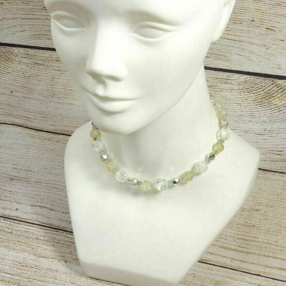 Women White/Clear Beads Necklace &  Silver Color Clips Earrings Set Gift for Her - Picture 5 of 12